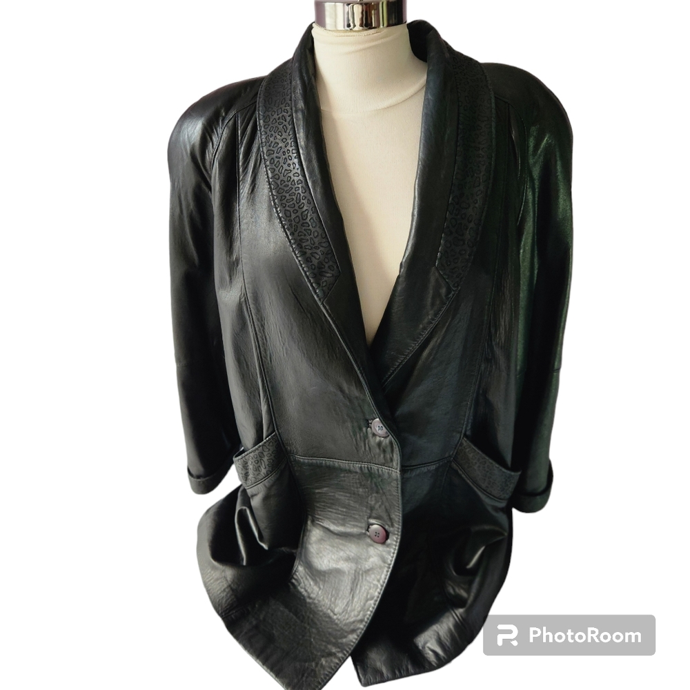 Oversized Coronet Montreal button-down Leather Vintage Black Jacket size M US